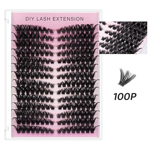 Lash Clusters Wispy Eyelash Clusters D Curl Left&Right Cluster Eyelashes Extensions Cluster Lashes DIY Individual Volume Lash Extension 14 rows Thin Band Cat Eye Lashes (100D)