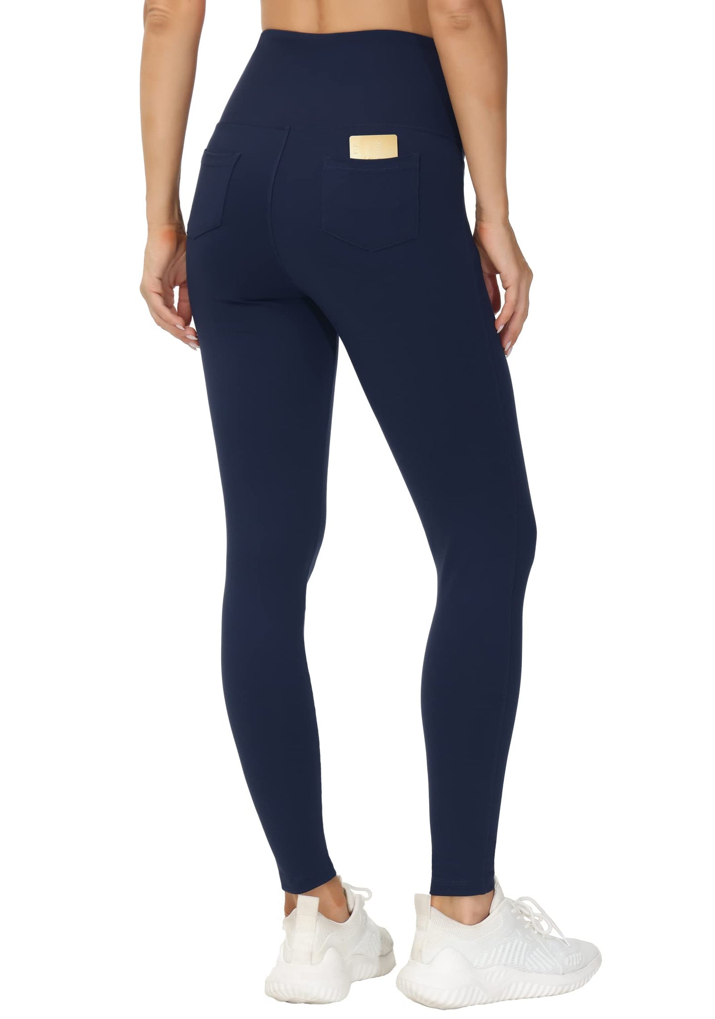THE GYM PEOPLE Women's Casual Yoga Leggings High Waisted Tummy Control Workout Pants with 4 Pockets Navy Blue