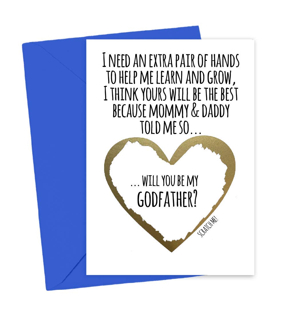 Will You Be My Godfather Scratch Off in Child Handwriting, I Need an Extra Pair of Hands Poem from Niece, Nephew, Best Friend, Card for Uncle or Friend (Extra Hands Godfather)