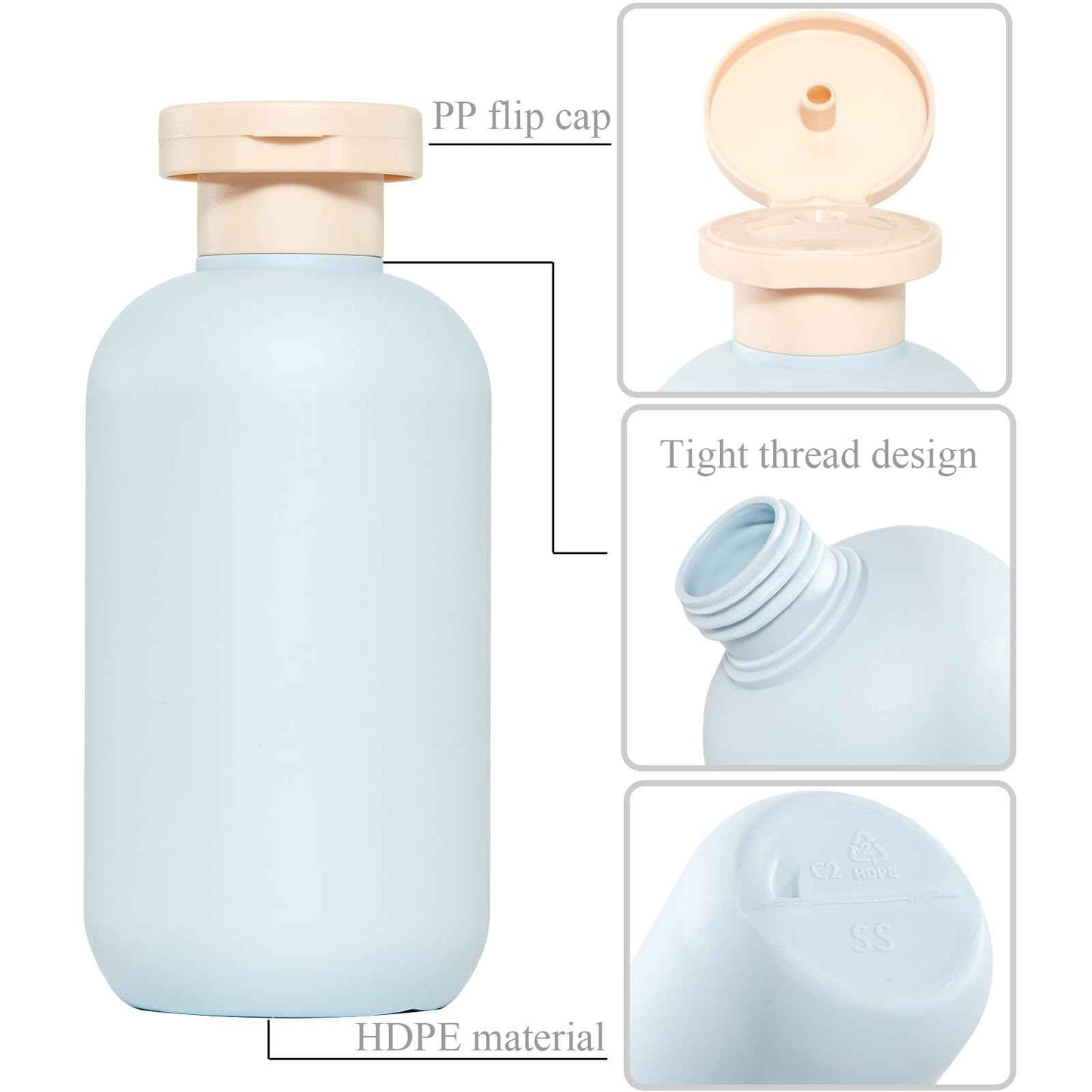 Qeuly Squeeze Bottles with Pump Dispenser and Flip Cap, 6.8 oz Refillable Travel Containers for Toiletries, Plastic Travel Shampoo and Conditioner Bottles (Green 200)