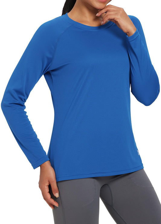 BALEAF Women's Workout Tops Long Sleeve Running Shirts Quick Dry Moisture Wicking Athletic T-Shirts for Exercise Gym Sports Yoga Ocean Blue Size XS