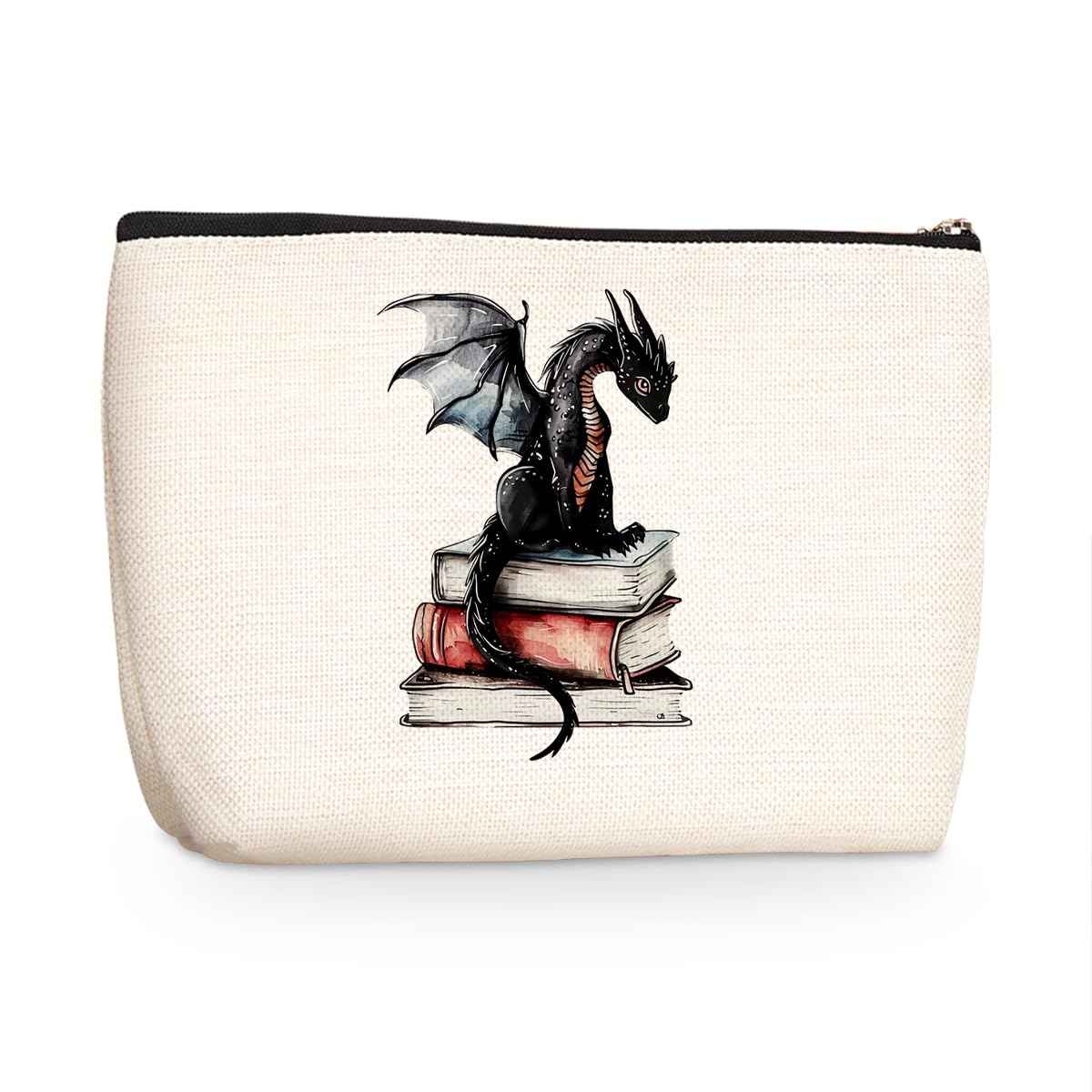 Fantasy Dragon Makeup Bag Fantasy Book Lovers Gifts Bookish Gifts Cosmetic Bag Halloween Christmas Birthday Gifts for Readers Women Girls Friends Sisters Book Accessories Travel Toiletry Bag