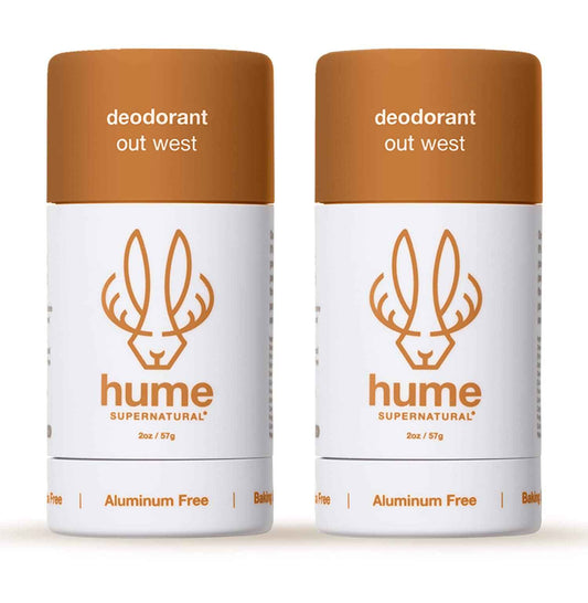Hume Supernatural Aluminum Free Deodorant for Women & Men - Probiotic and Plant-Based, Long-Lasting Moisture Absorbing - Clean and Effective. (Out West - 2-Pack)