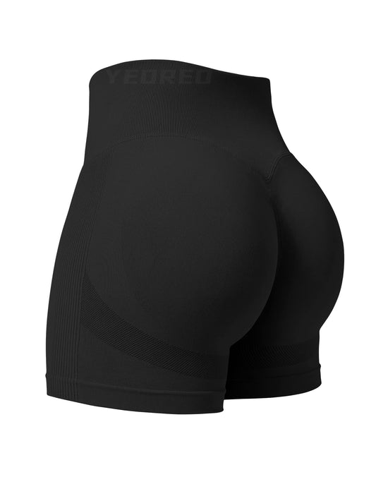 YEOREO Professional Women Workout Shorts 3.6" Scrunch Shorts Seamless High Waisted Contour Gym Yoga Biker Shorts Black