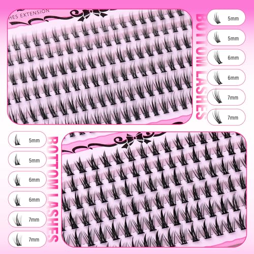 wiwoseo Spiky Bottom Lash Clusters with Bottom Lashes Clusters Wispy Lash Clusters Eyelash Clusters Eyelash Extensions Under Cluster Lashes Natural Individual Lashes Bottom Lash Extensions (240pcs)