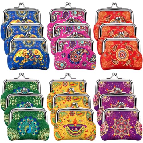 Indian Return Gift Coin Purses - Set of 18 Diwali & Pooja Souvenirs