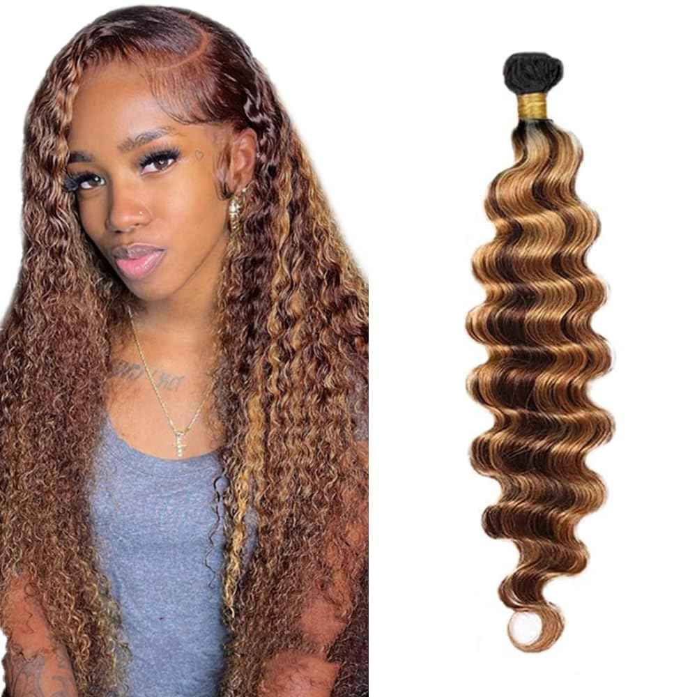 4/30 Human Hair Bundles Brown Deep Wave Bundles 22 inch Highlight Bundle Human Hair Ombre Brown Bundle P4/30 Color