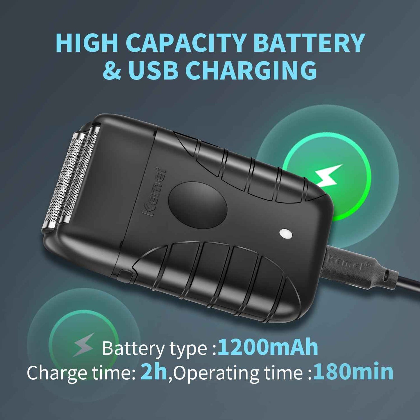 KEMEI Professional Electric Foil Shaver for Men, Beard Trimmer & Men's Grooming Tool, Foil Shaving and Bald Head Precision Trimmer. Cordless and Rechargeable with USB. Gifts for Men