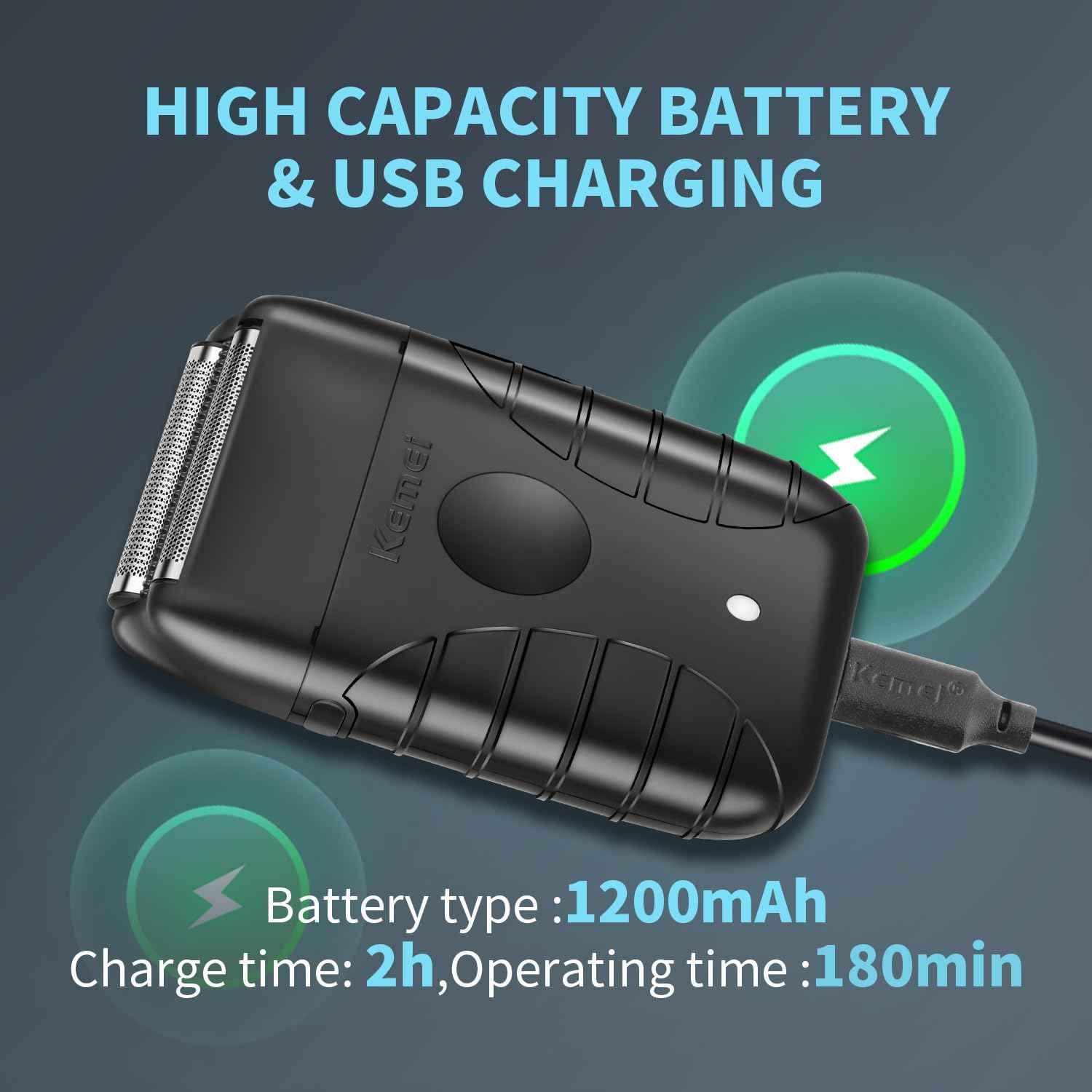 KEMEI Professional Electric Foil Shaver for Men, Beard Trimmer & Men's Grooming Tool, Foil Shaving and Bald Head Precision Trimmer. Cordless and Rechargeable with USB. Gifts for Men