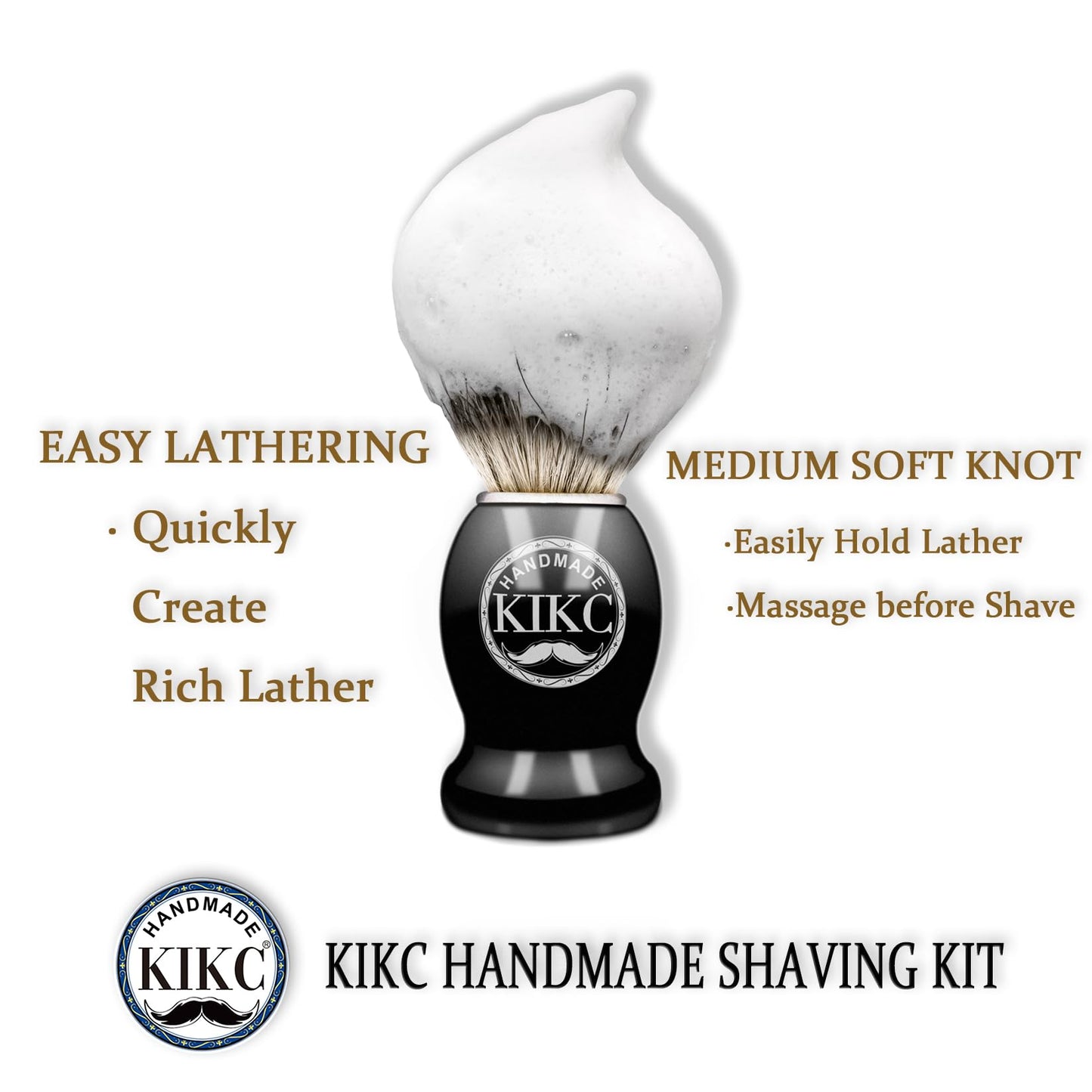 KIKC Hand Crafted Pure Badger Shaving Brush for Wet Shave, Soft Bristle, Wood Handle Black Color, Best Gift for Bearded Man