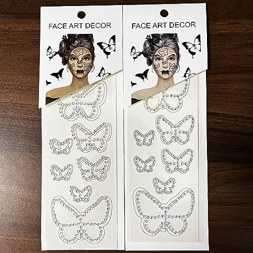 Butterfly Face Tattoos & Rhinestone Gems - 2 Pack