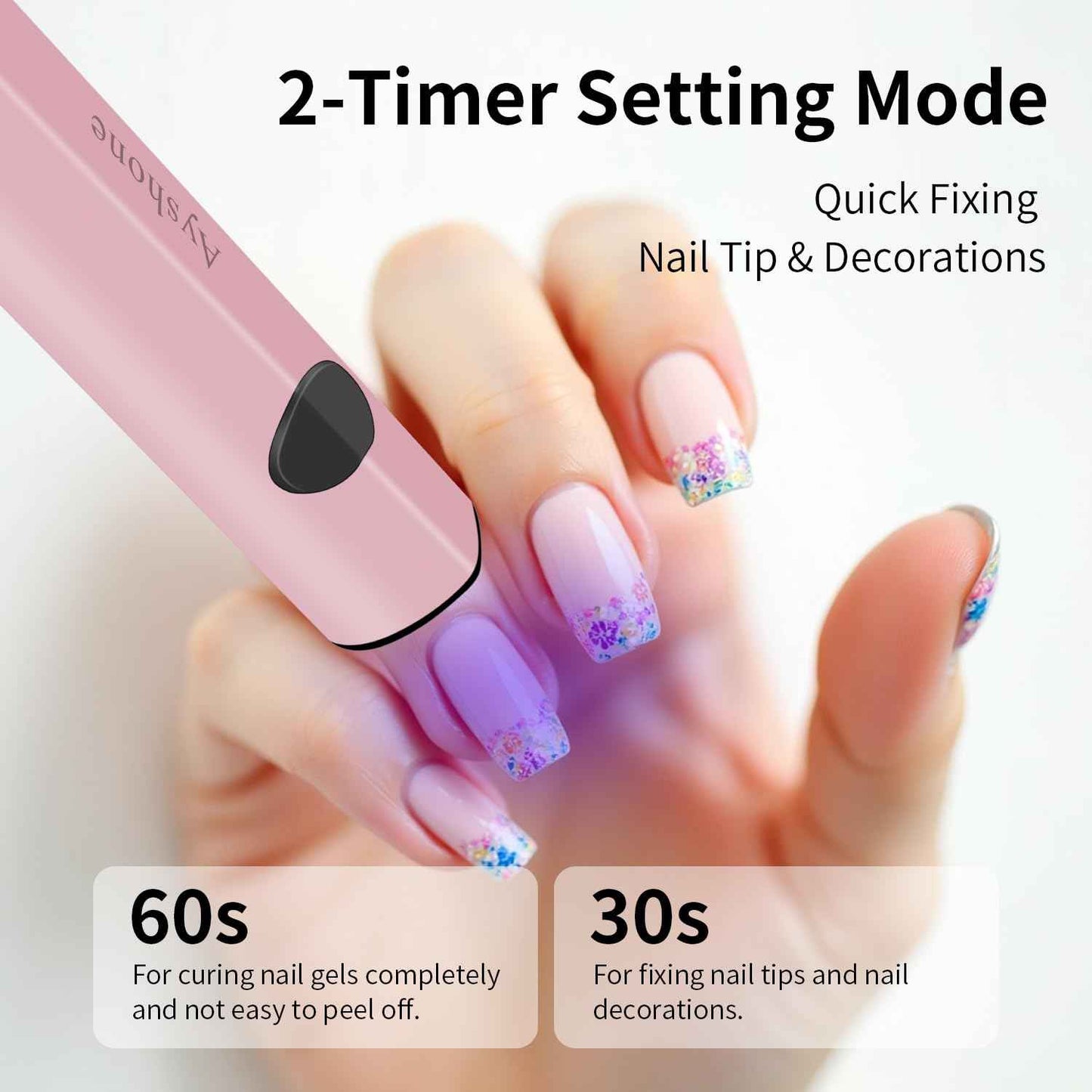 Ayshone Handheld UV Light for Gel Nails,Cordless UV LED Nail Lamp for Curing Gel Polish,Rechargeable 8X-Faster USB Nail Dryer for Fast Curing (Pink)