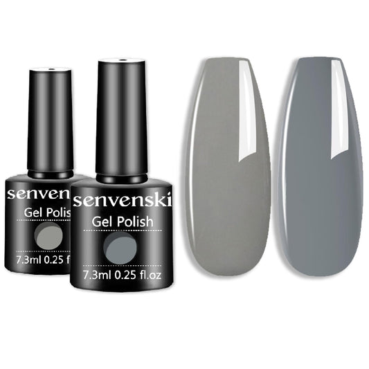 senvenski Grey Gel Nail Polish, Light Bright Charcoal Pewter Grey Gel Polish Soak Off Gift Set UV LED Art Varnish Kit (CS2-025)