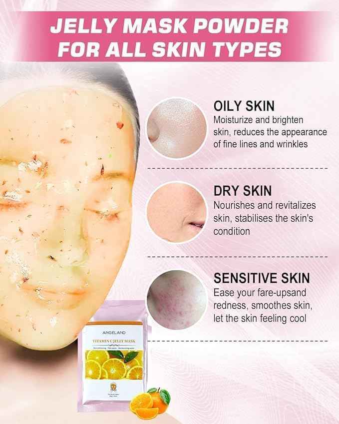 Jelly Mask for Facials Professional Natural Gel Masks - 10 Flavors Hydrating & Moisturizing Jelly Face Masks, Rose Hyaluronic Acid 24K Gold VC, Jelly Facial Mask with Jade Roller & Spatula Spa Use