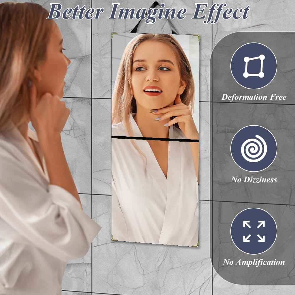 Layrslot Foldable Portable Full Length Mirror, Hanging Folding Mirror with Handle, Frameless Shatterproof Hanging for Camping, Travel, Dance, RV, Home Fitness, Gift (Black, 33x13 Inch)