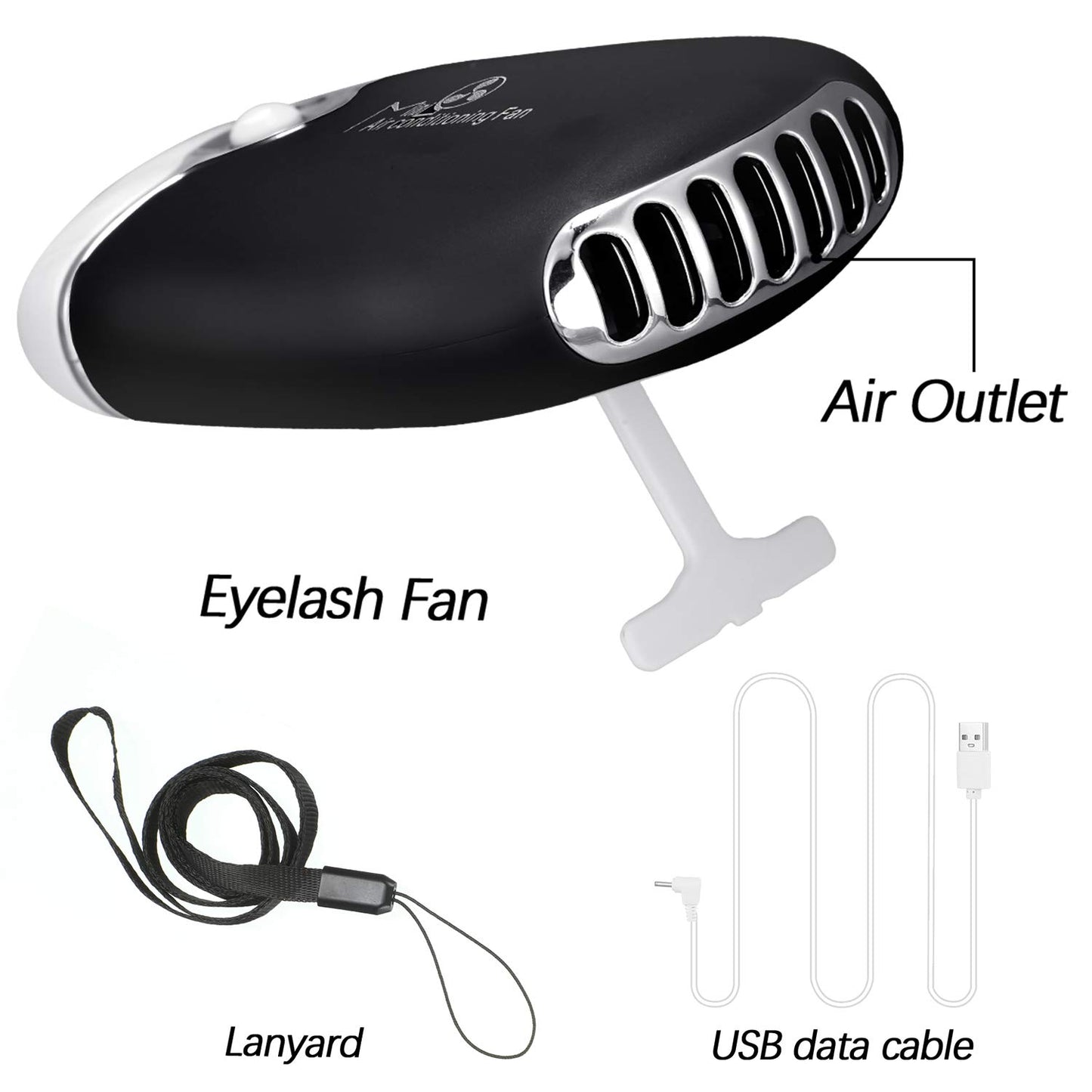 USB Air Conditioning Blower Handheld Eyelash Fan Dryer Rechargeable Eyelashes Dryer Fan Mini Portable Fans with 2 Pieces Straight and Curved Tweezers for Eyelash Extensions Girls Women (Black)