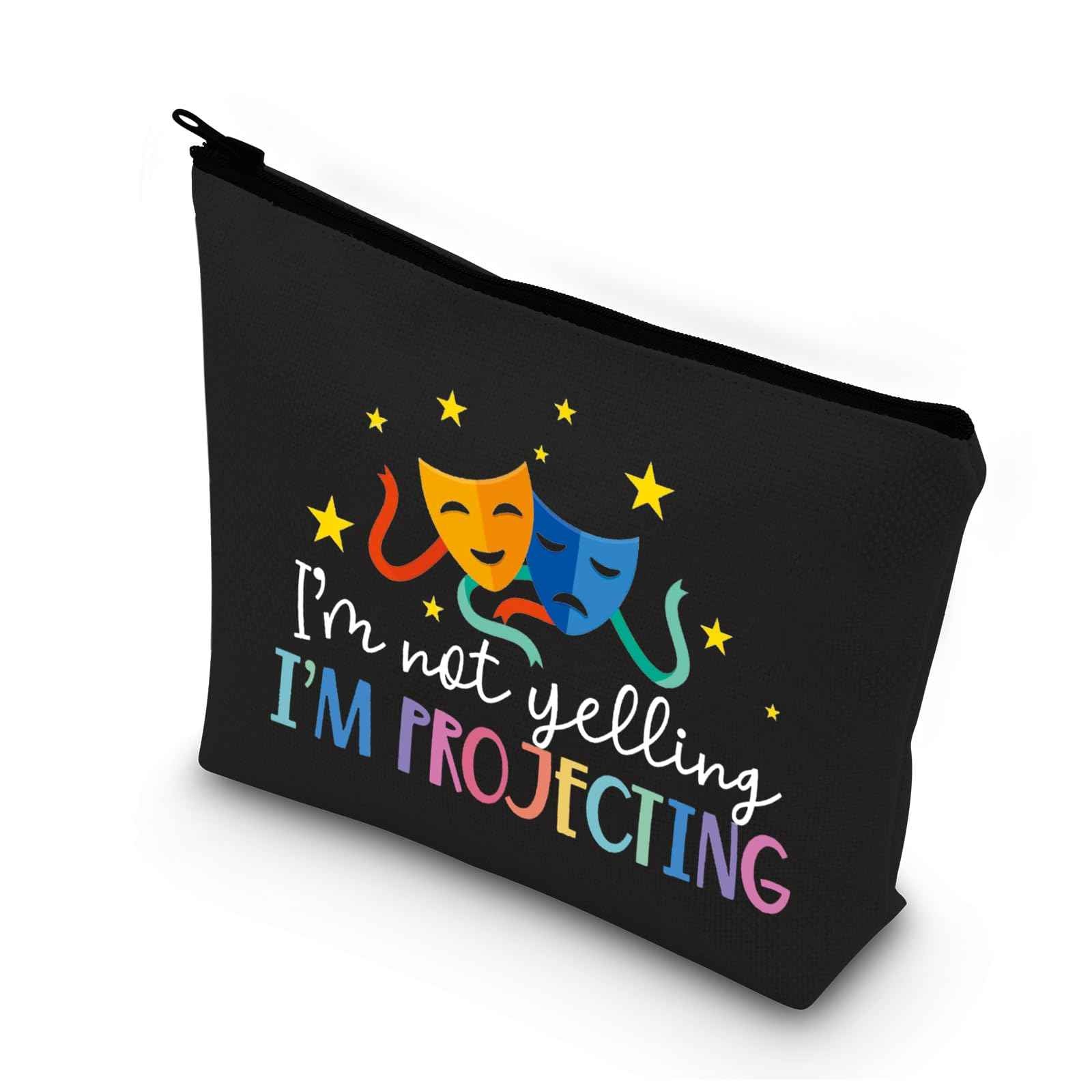 BDPWSS Theatre Makeup Bag Drama Theater Lover Gift Comedy Tragedy Masks Cosmetic Bag i'm Not Yelling I'm Projecting Drama Acting Travel Pouch (Yelling projecting BL)