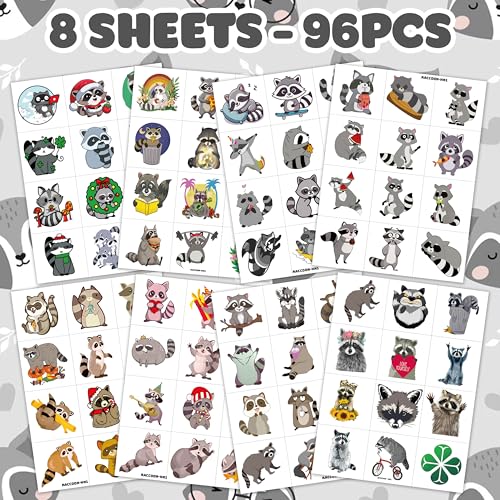 96Pcs Raccoon Temporary Tattoos - Party Favors & Decorations