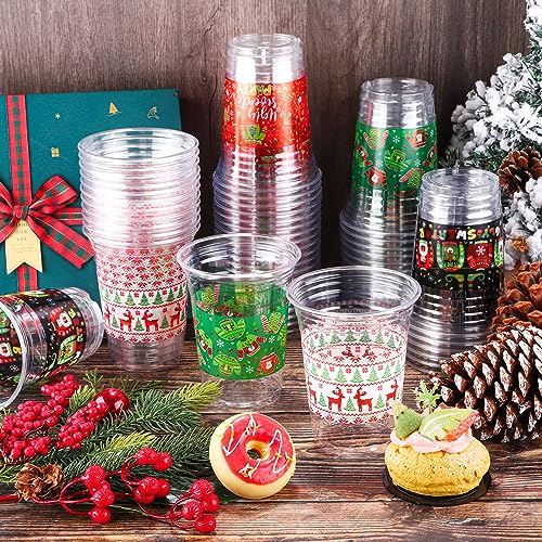 Kochorie 120 Pieces Christmas Sweater Plastic Cups 16 Oz Christmas Disposable Plastic Cups Xmas Tree Santa Reindeer Snow Drinking Cups for Christmas Party Supplies, Merry Christmas Party Decorations