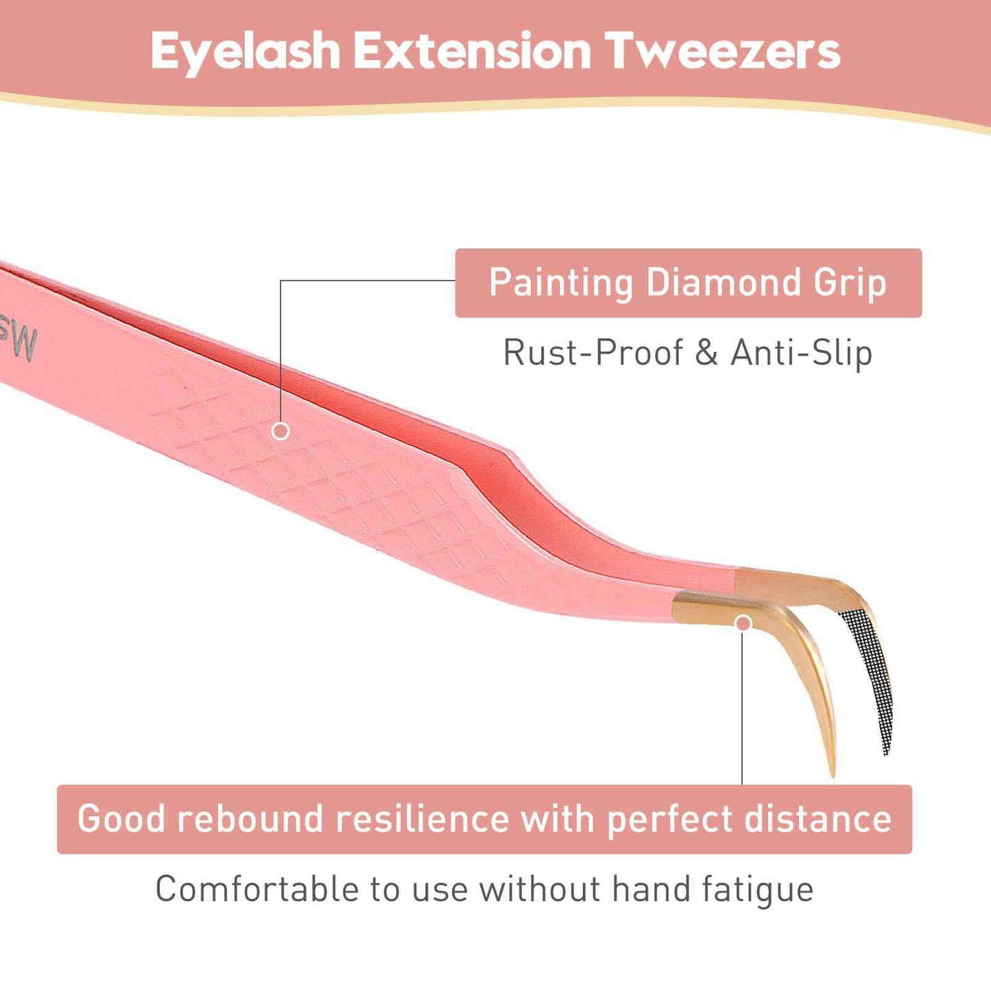 Ms.Queen Lash Tweezers for Eyelash Extensions,Fiber Tip Master Volume Lash Extension Tweezers with Diamond Grip