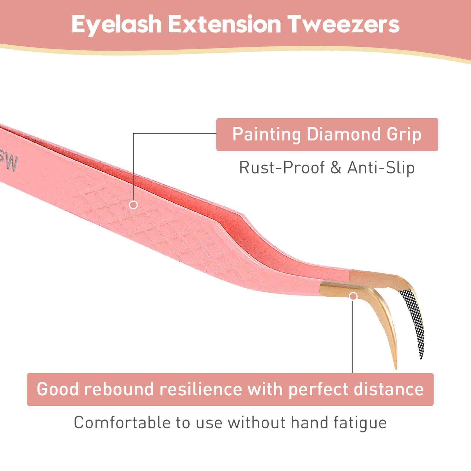 Ms.Queen Lash Tweezers for Eyelash Extensions,Fiber Tip Master Volume Lash Extension Tweezers with Diamond Grip