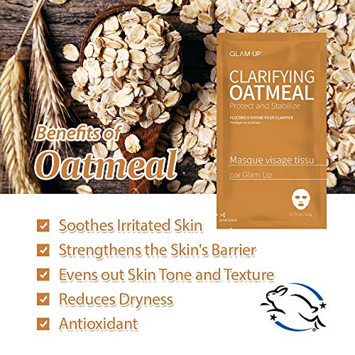 GLAM UP Sheet Mask Clarifying Oatmeal (10 sheets) - Smooths Skin Texture