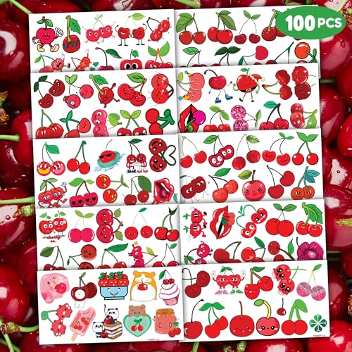 100 PCS Cherry Temporary Tattoos for Kids | Party Favors