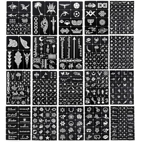 20 Sheet Glitter Tattoo Stencil Kit - Temporary Tattoo Templates