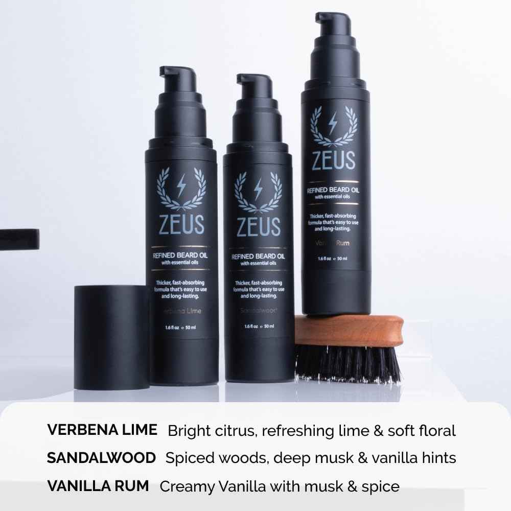 ZEUS Refined Beard Oil for Men, Leave-In Conditioner for Beard & Mustache, Softens Hair, Fights Dryness & Itch (Made in USA) Sandalwood
