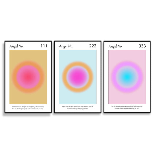 Colorful Gradient Aura Angel Numbers Poster Sets for Room Aesthetic Inspirational Quotes Wall Art Paintings Abstract Minimalist Style Room Wall Decor for Bedroom Office - 11x17in LAMINATED - No Frame