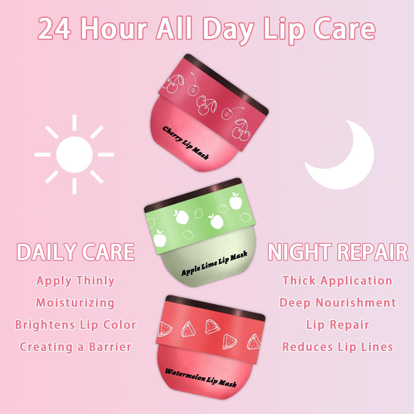 3 Pcs Bee Lip Balm Honey Pot, Cherry Watermelon Apple Lip Mask Overnight, Moisturizing Lip Sleeping Mask, Hydrate Repair Prevent Dry Cracked Lip Exfoliator Lip Care (Cherry+Watermelon+Apple Lime)