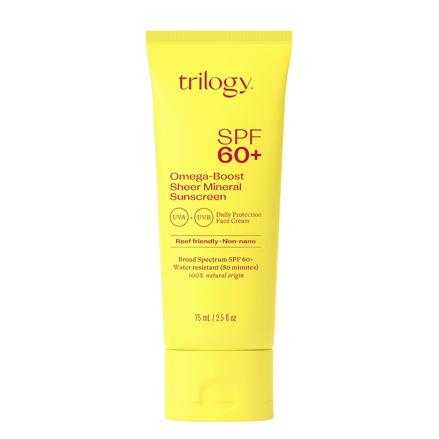 Trilogy SPF 60+ Omega-Boost Sunscreen, Natural, Broad Spectrum Protection for Daily Use with Rosehip Oil, 2.5 fl oz