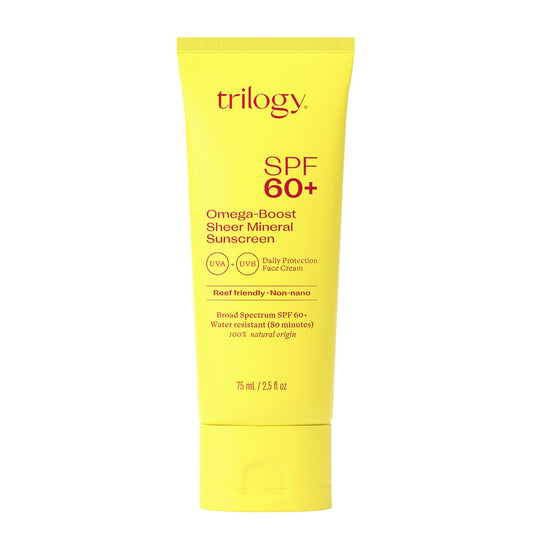 Trilogy SPF 60+ Omega-Boost Sunscreen, Natural, Broad Spectrum Protection for Daily Use with Rosehip Oil, 2.5 fl oz