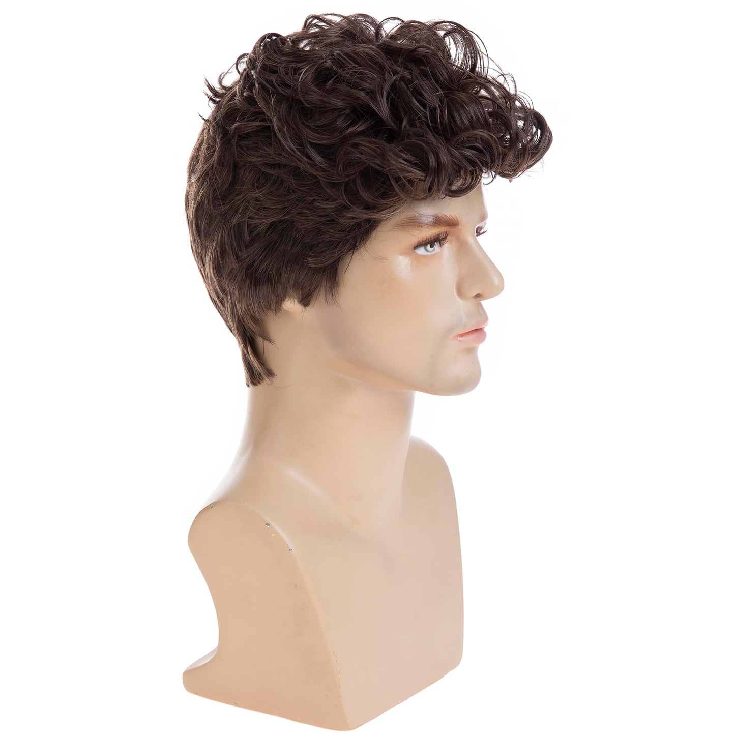 Baruisi Mens Curly Wig Brown Short Wig Synthetic Halloween Party Cosplay Wig