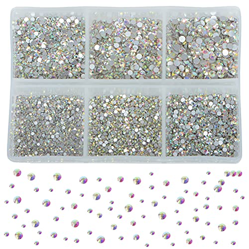 Bymitel 7200 Pieces Glass Flatback Rhinestones - 6 Sizes for DIY Jewelry