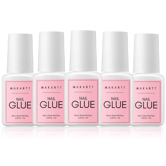 Makartt Super Strong Nail Glue for Press on Nails: Acrylic Nail Tips-Fake Nails-Salon Quality Brush On Nail Glue-Quick Dry Easy Application No Need for Nail Lamp Durable & Long-Lasting 7ML 5Pcs