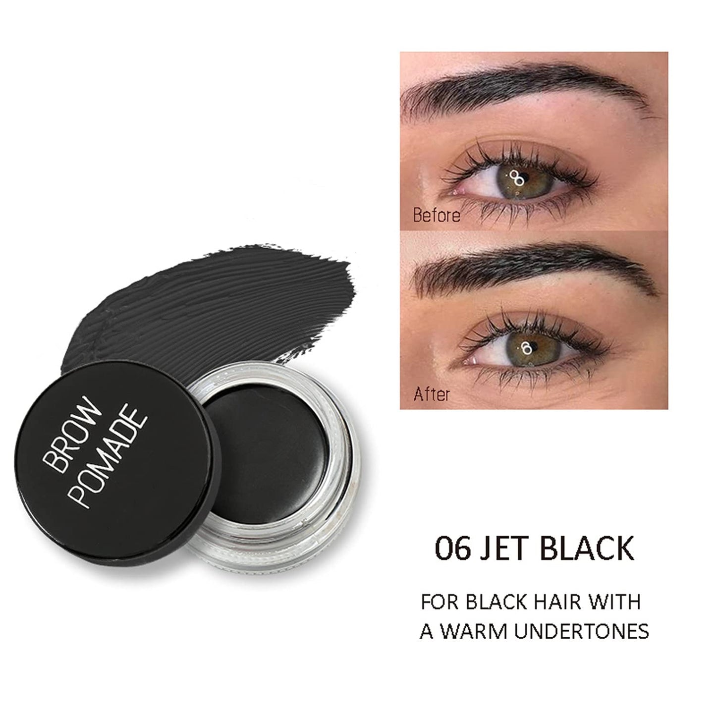 MAEPEOR Matte Eyebrow Pomade 6 Colors Creamy Smooth Full-pigmented Brow Pomade Long Lasting Waterproof Cream Brow Gel with Eyebrow Brush (Matte, 06 Jet Black)