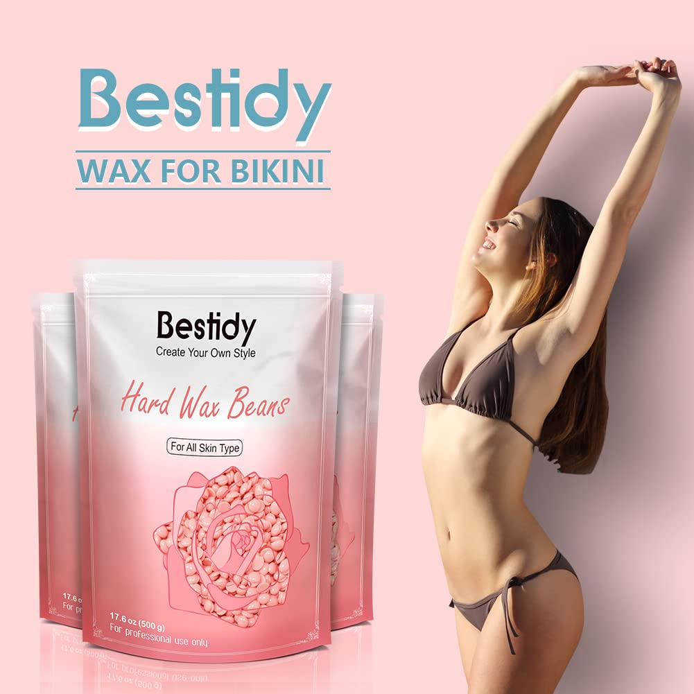 Bestidy Wax Bead, Waxing beans for Hair Removal, Women Men, Home Waxing for All Body and Brazilian Bikini Areas (Pink-500g)