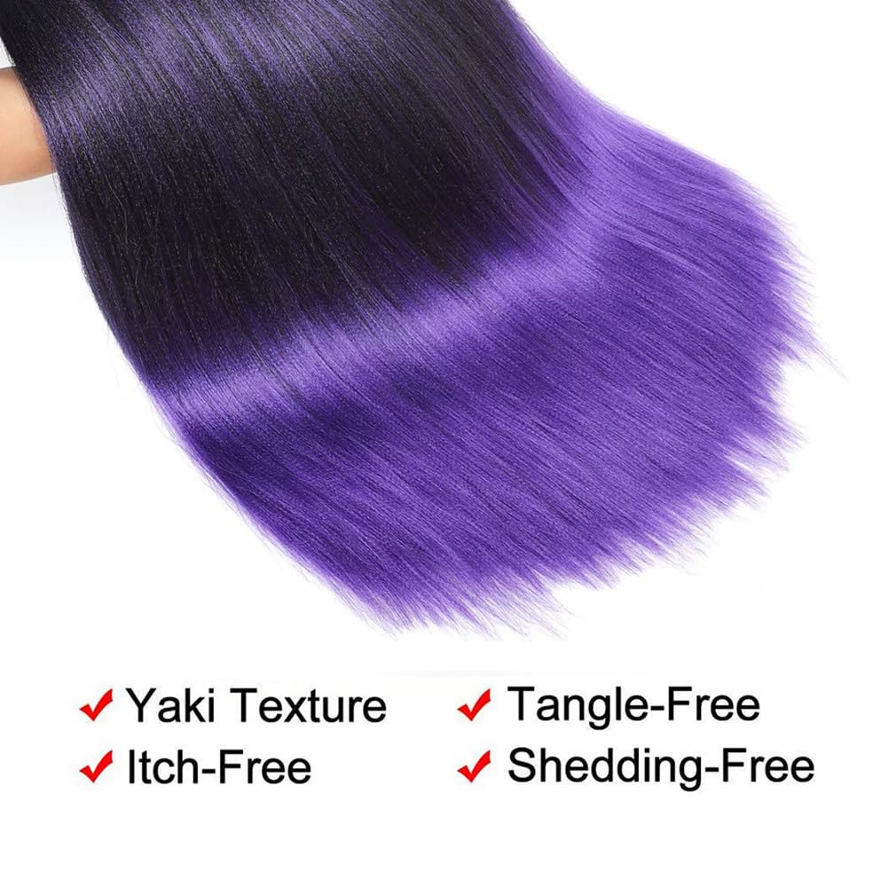 AFNOTE Pre Stretched Braiding Hair Extensions for Braids 20 Inch 3 Packs Ombre Purple Braiding Hair Pre Stretched Synthetic Soft Prestretched Braid Hair Extension Hot Water Setting-Black/Purple