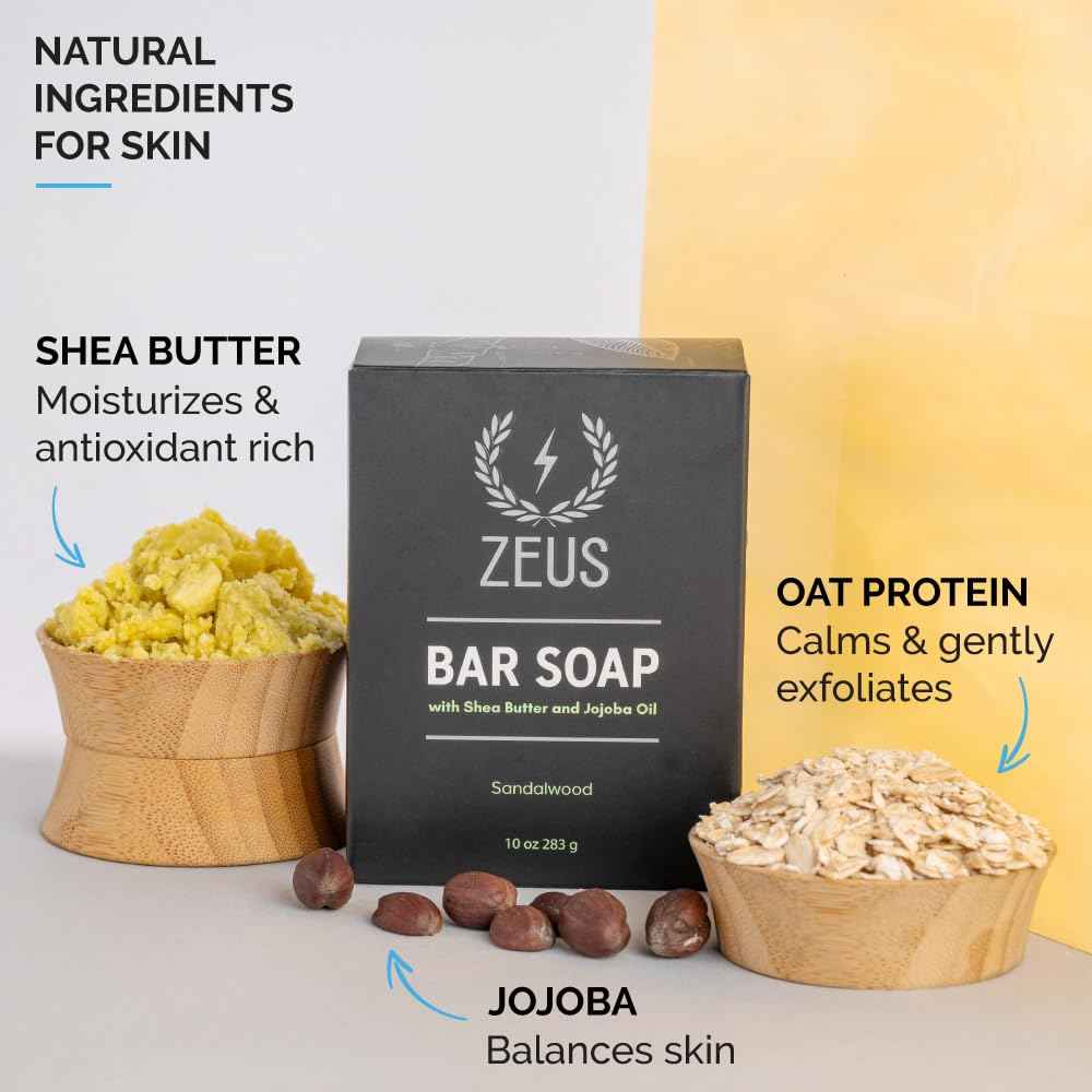 ZEUS Natural Body & Face Bar Soap, Hydrating & Balancing Cleanser for Men’s Skin Care, Daily Face & Body Wash, Gentle on Sensitive Skin (TWO PACK) Vanilla Rum