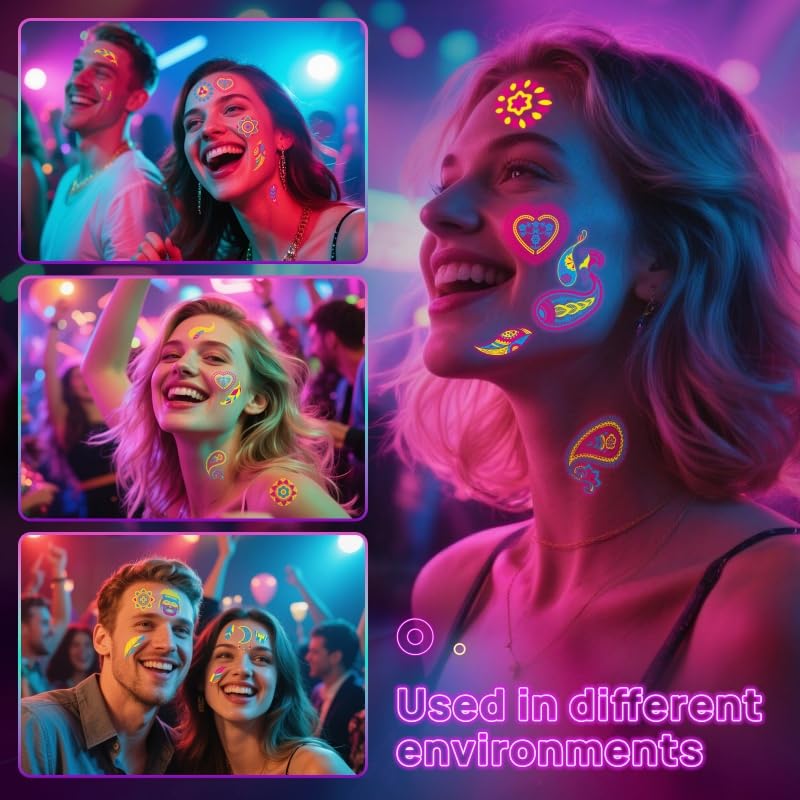 160 Glow in Dark Temporary Tattoos - UV Blacklight Reactive