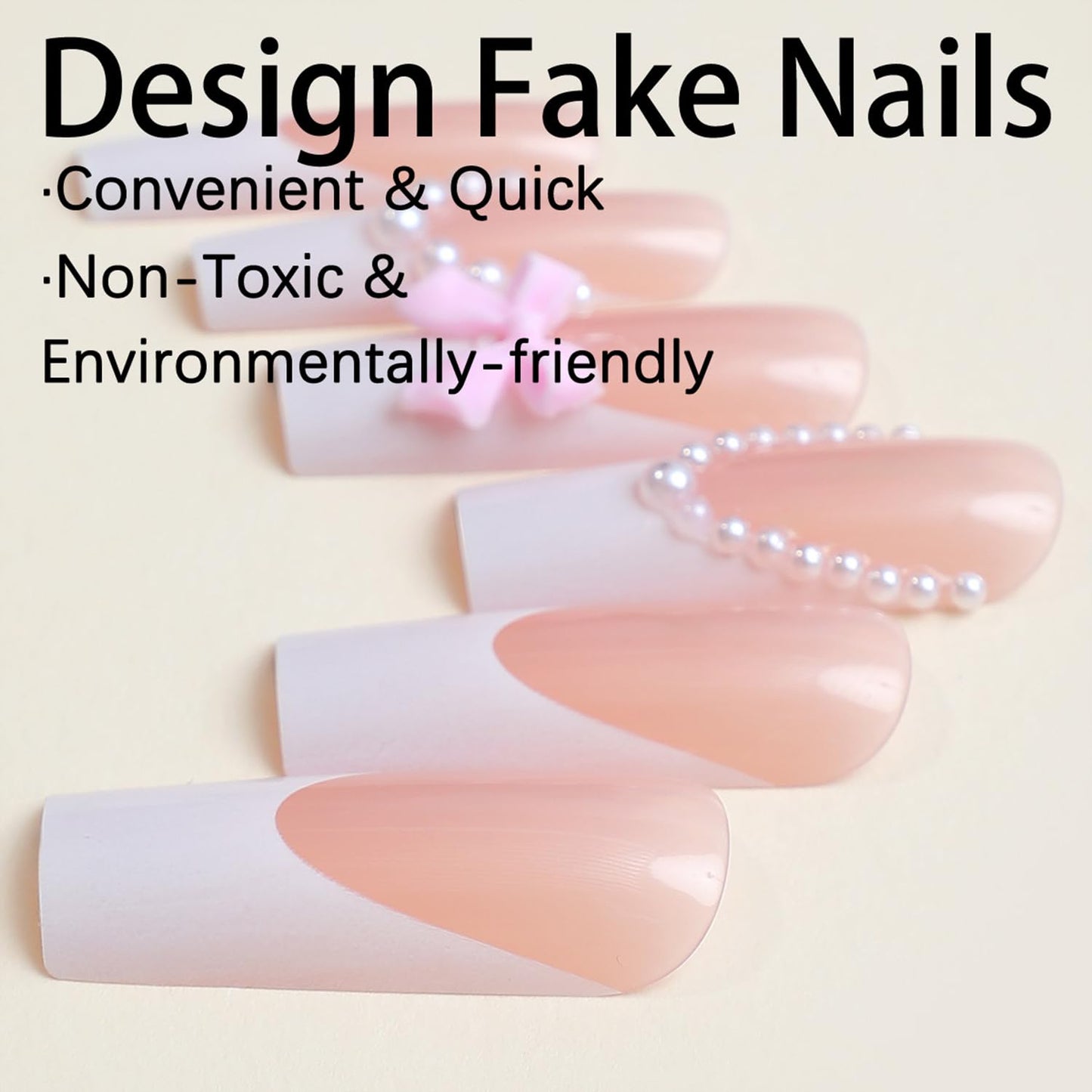 Generic 24Pcs White French Tip Press on Nails Square Long Fake Nails With Bow Pearls Designs Full Cover False Nails Acrylic Stick on Nails Reusable Artificial Nails for Women Glue on Nails