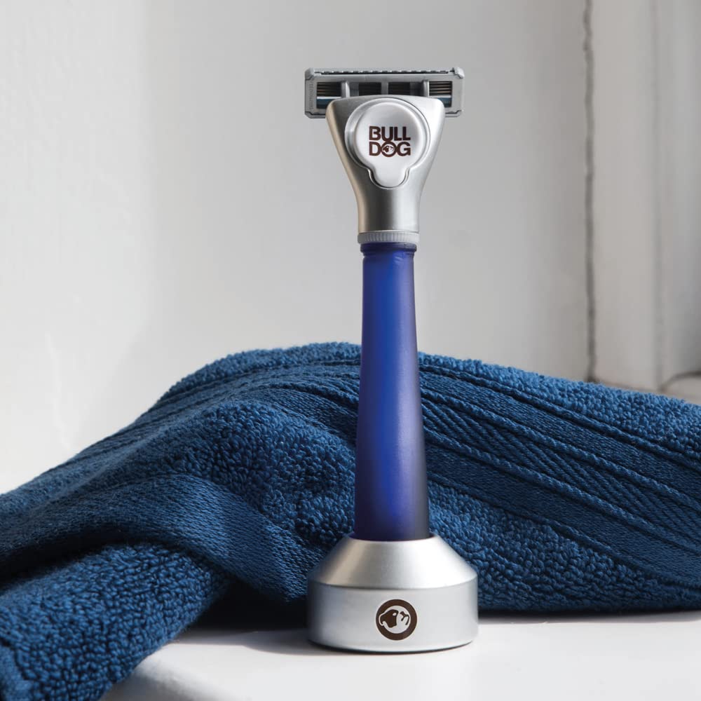 Bulldog Mens Skincare and Grooming Sensitive Recycled Glass Handle Razor with Razor Stand