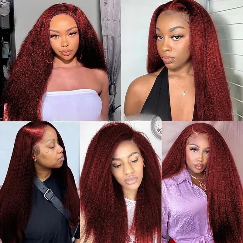 #99J Burgundy Yaki Straight Human Hair Bundles – 22/24/26 Inch