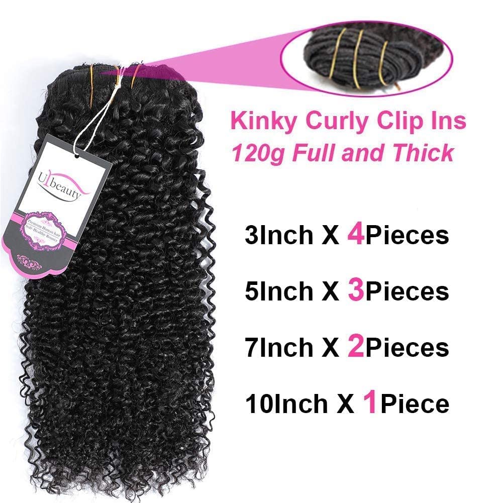 Kinky Curly Clip In Hair Extensions for Black Women, Urbeauty 10 inch Curly Hair Extensions Clip in Human Hair, 3c 4a Kinky Curly for Women