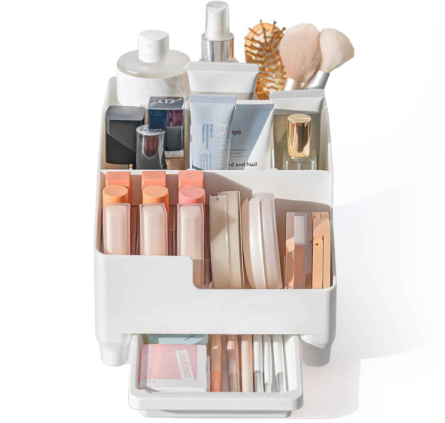 carrotez Make up Vanity Organizer Countertop Skincare Cosmetic, Accessories Organizers Customizable Compartments - White