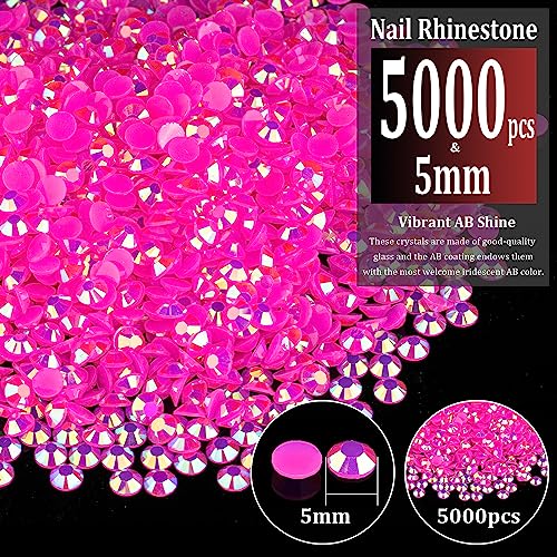 5000pcs 5mm Resin Rhinestones Bulk, Hot Pink AB Flatback Round Jelly Rhinestones Bedazzling Non Hotfix Crystal Gems Large Quantity Wholesale for DIY Crafts Clothes Tumblers Face Makeup Manicure