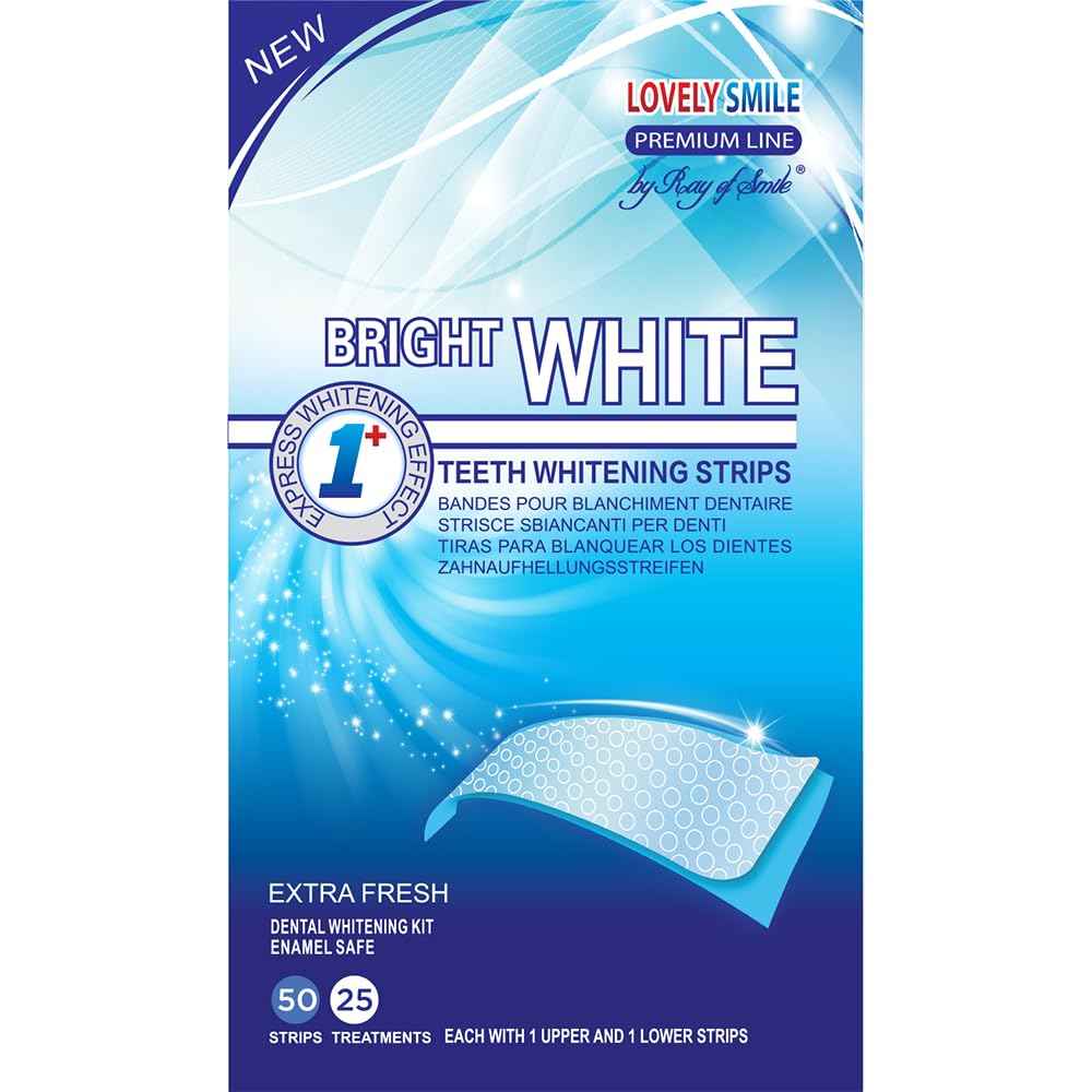 Lovely Smile Premium Line 50 Teeth Whitening Strips for 25 Applications - White Teeth in 1 Hour - Enamel Safe - No Slip and No Sensitivity - Dental Whitener Kit by Ray of Smile