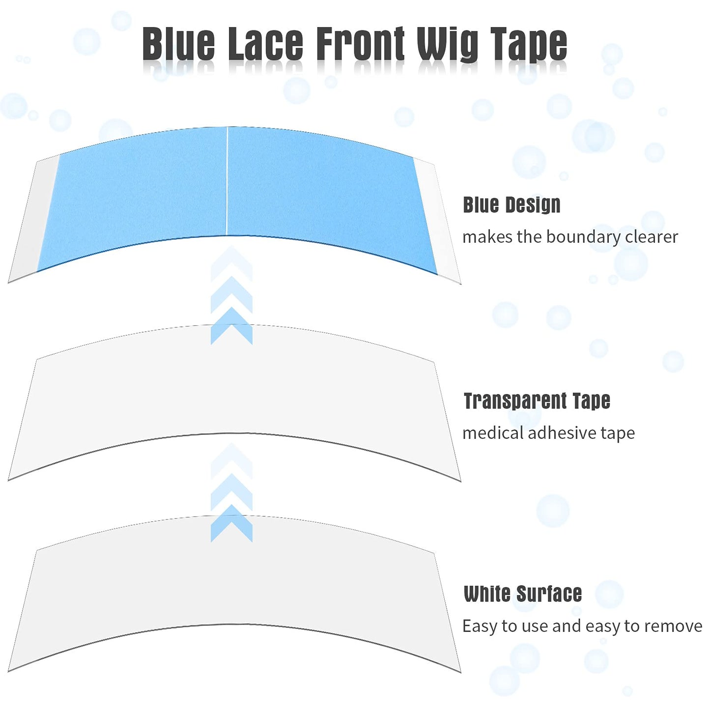 120 Pieces Lace Front Wig Tape Double Sided Adhesive Wig Tapes Waterproof Lace Tape C-Shaped Wig Tape Hair Wig Tape for Long Short No Hair Wigs Toupees Hair Pieces and Hair Extension, in Blue