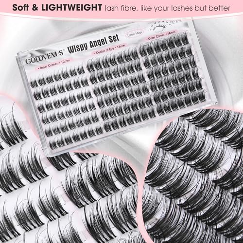 Goddvenus Wispy Natural Lash Clusters 12-14-16mm H-Wispy Mascara Like DIY Eyelash Extensions